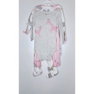 Carter's 3 piece Sleep & Play & Pant Set 9 Months Giraffe pink, white, grey
